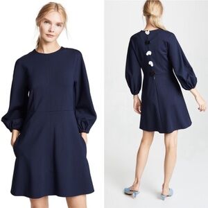 Tibi/ Bond Stretch Sculpted Button-Back Mini Dress navy blue long sleeve 2